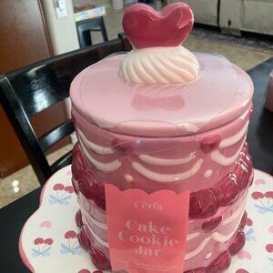 Couture Pink Cake Cookie Jar Canister Trinket Ceramic Hand Painted